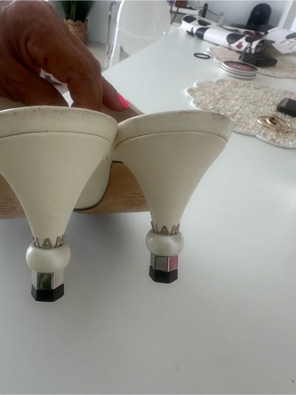 CHANEL Two-Tone Slip-On Mules in Cream and Black preloved